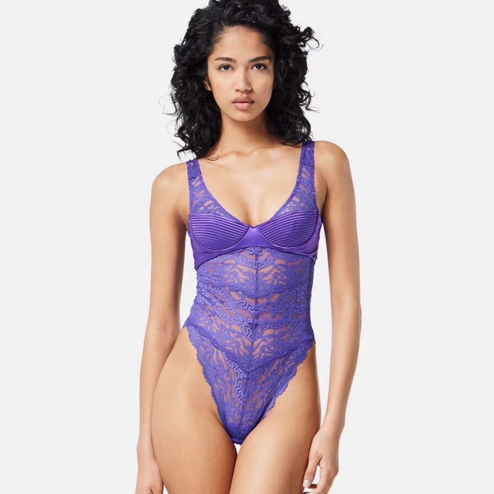 Versace Satin and Lace Bustier Bodysuit